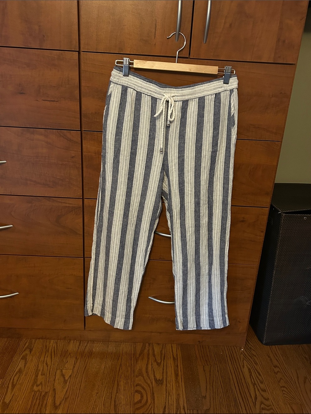 Rails Striped Linen Cropped Drawstring Pants